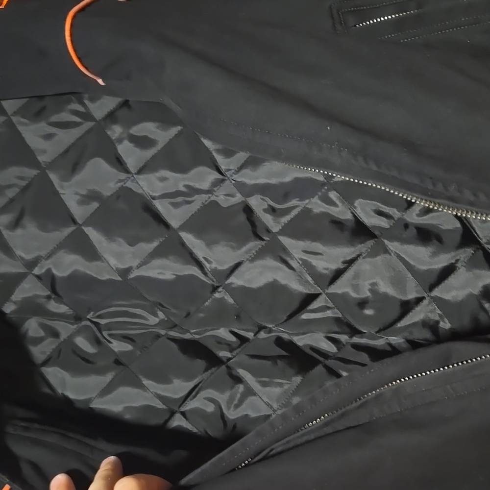 Vintage Harley-Davidson Black and Orange Quilted Bomber Moto Jacket XXL - Picture 7 of 16
